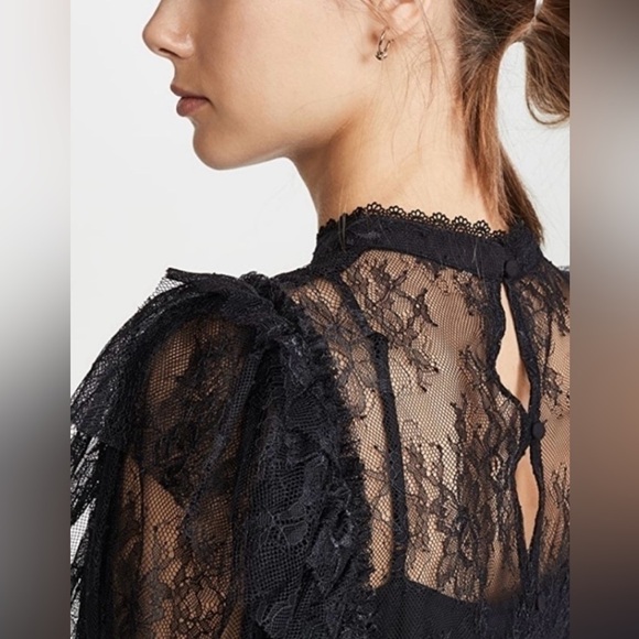 FREE PEOPLE Secret Admirer Blouse in Black Whimsigoth Dark Fairy Bohemian - Picture 5 of 14